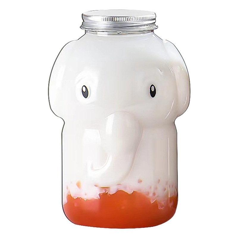 Lindo bebé elefante botella de té de leche PET de dibujos animados para llevar jugo de embalaje botella de forma especial botella de bebida de jugo desechable