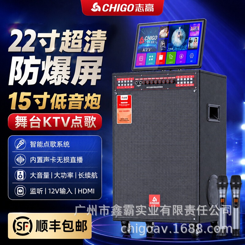 Zhigo KTV Outdoor High-Volume Wireless Bluetooth Karaoke Speaker Multifunctional Square Dance Dual 15inch Subwoofer Sound System