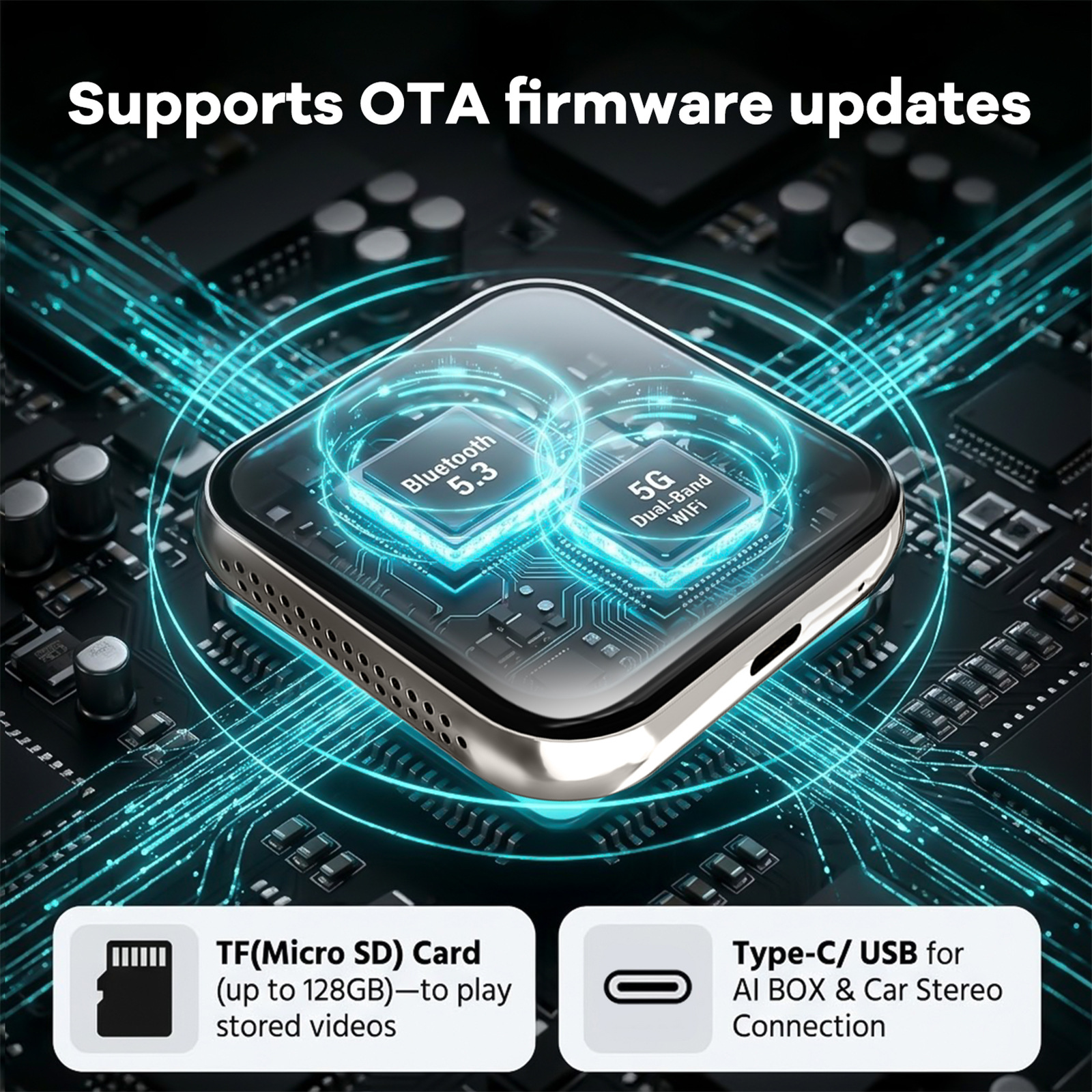 Four-in-one car wireless CarPlay box, wired to wireless, Android and Apple screen mirroring and interconnection module