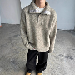 男性用タートルネックセーター2025秋冬の厚手ニット男性用韓国系ゆるいファッションブランドのシャツの上着のセーター