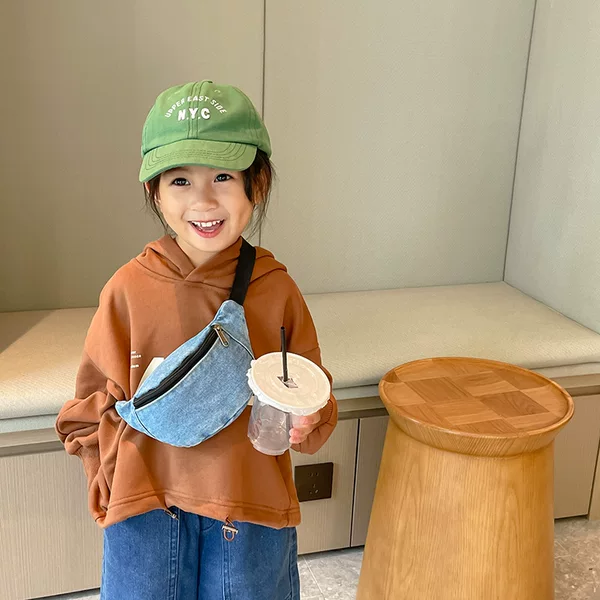Children's Bag Ins Korean Style Casual Boys' and Girls' Crossbody Bag Denim Lightweight Chest Bag Baby's All-match Accessories Bag