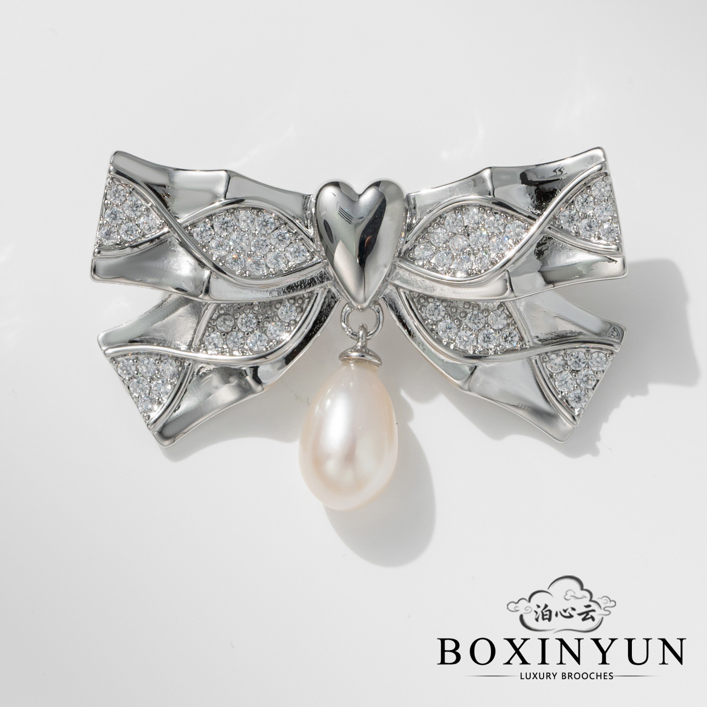 Boshin Cloud French Retro High-End Freshwater Pearl Bow Brooch Corsage Suit Pin Buckle Accessories