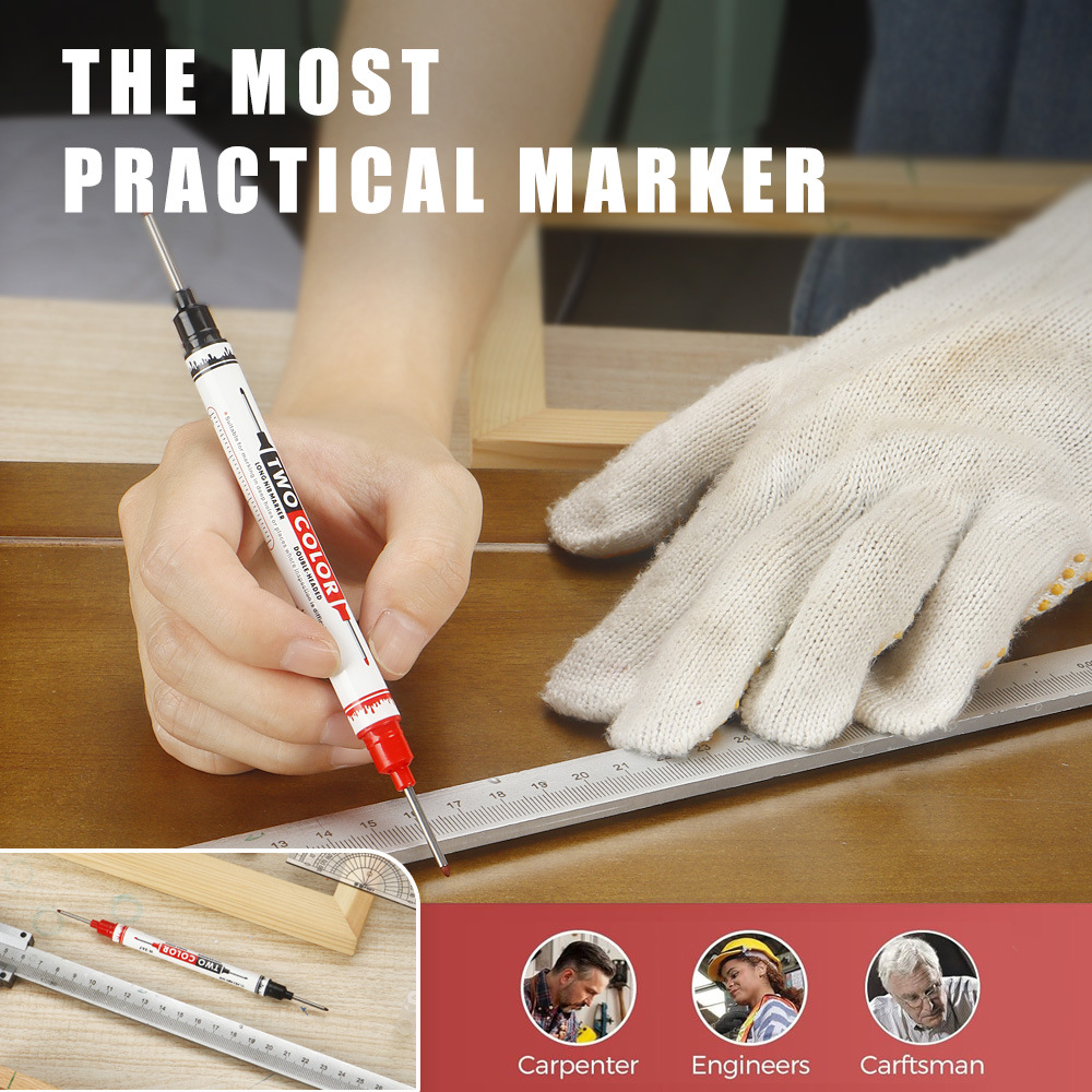 Doble cabeza larga marcador de carpintería aceite perforación línea de trazo impermeable no decoloración alargar el pincel de trazo manual al por mayor