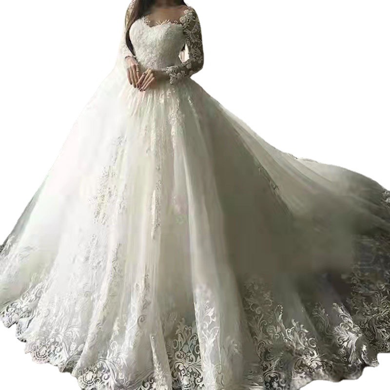 Comercio exterior europeo y americano Amazon AliExpress Wish nuevo vestido de novia vestido de noche de encaje de manga larga vestido de novia image 5
