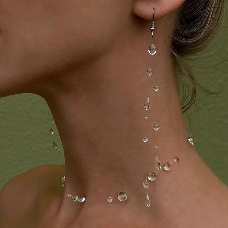in stock Cool Feeling Super Fairy Minimentary Style Transparent Crystal Dewdrop Earrings Niche Advanced Sense Unique All-match Clavicle Chain in stock Cool Feeling Super Fairy Minimentary Style Transparent Crystal Dewdrop Earrings Niche Advanced Sense Unique All-match Clavicle Chain