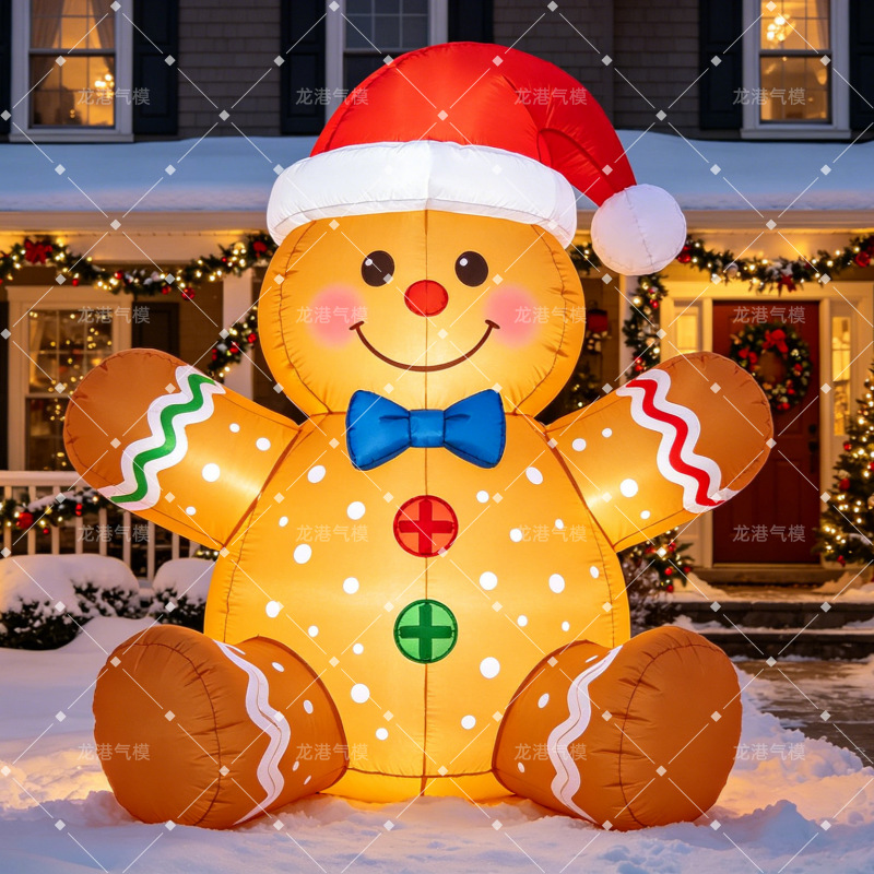 Nuevo modelo popular de pan de jengibre transfronterizo con sombrero rojo de Navidad luminoso para la decoración de la fiesta del patio accesorios molde inflable