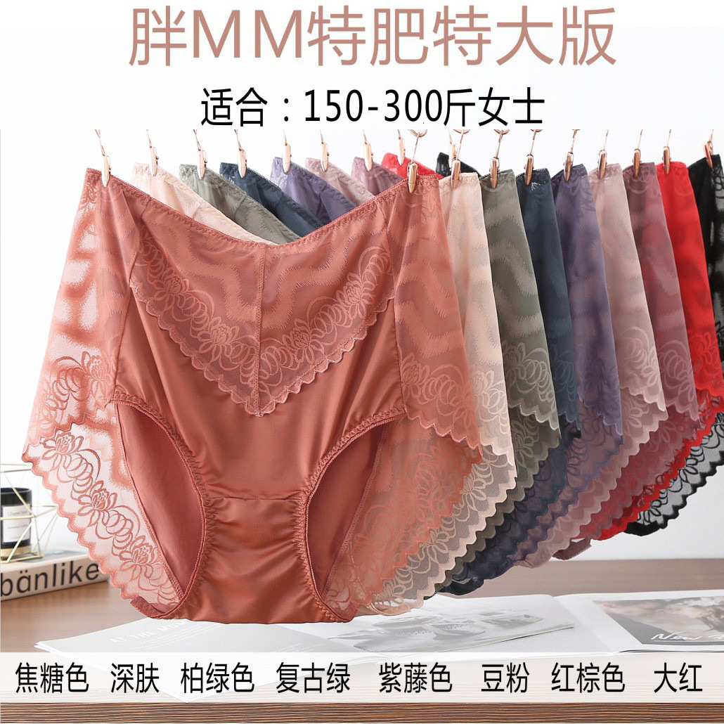 Extra Large Size Sexy Lace High-Waisted Women's Briefs, Pure Desire Transparent Mesh, Plus Size for Plus-Size Women 100kg