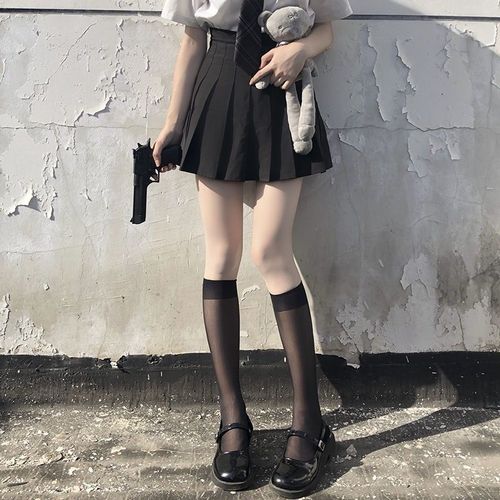夏季薄款透明jk小腿袜学生日系lolita白丝黑丝袜子女ins学院风