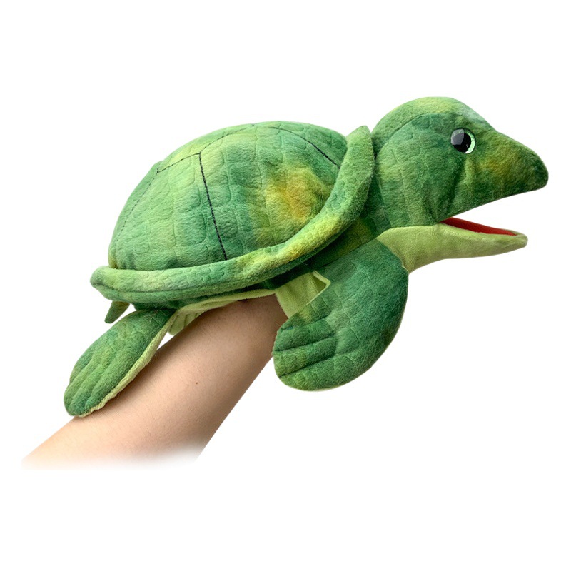 Transfronterizo nuevo animal marino mano marioneta tiburón tortuga muñeca calmante juguete León muñeca en stock al por mayor