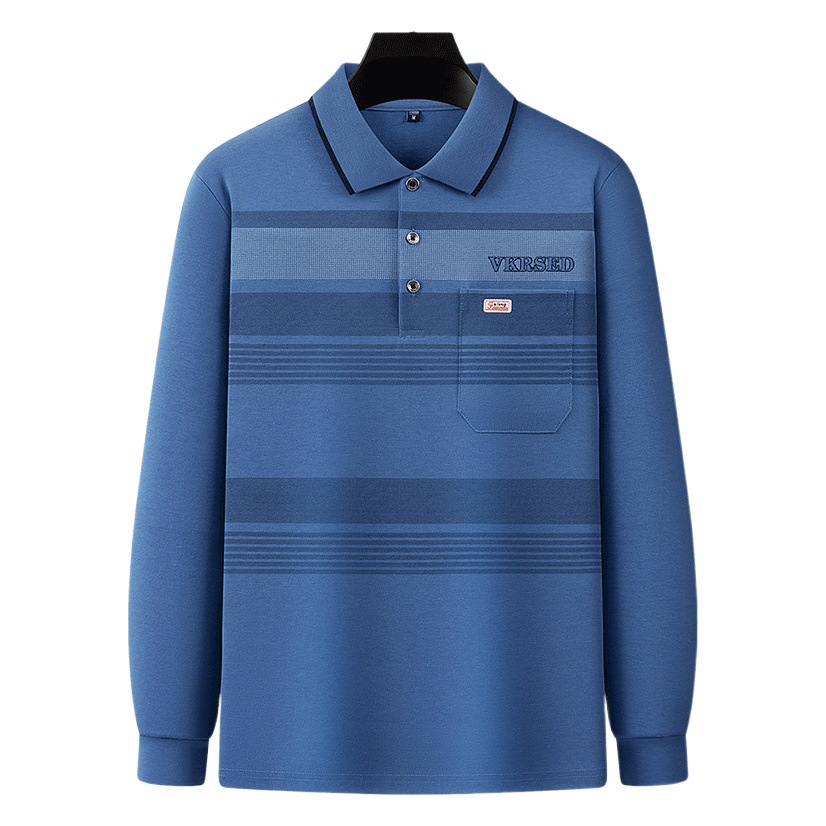 Papá de manga larga camiseta de los hombres de primavera y otoño casual polo camisa superior de algodón de la solapa fábrica de ropa al por mayor