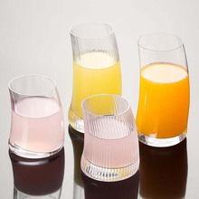 欧式透明玻璃杯水杯子果汁牛奶杯异形玻璃条纹弯曲杯月牙杯风帆杯