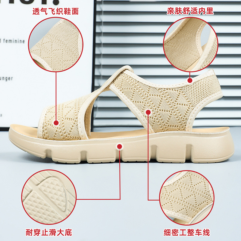 Sandalias para mujer, verano, transpirable y no cansado, suela gruesa, casual, transfronterizo, tallas grandes, zapatos de mujer, medias zapatillas, sandalias planas de malla