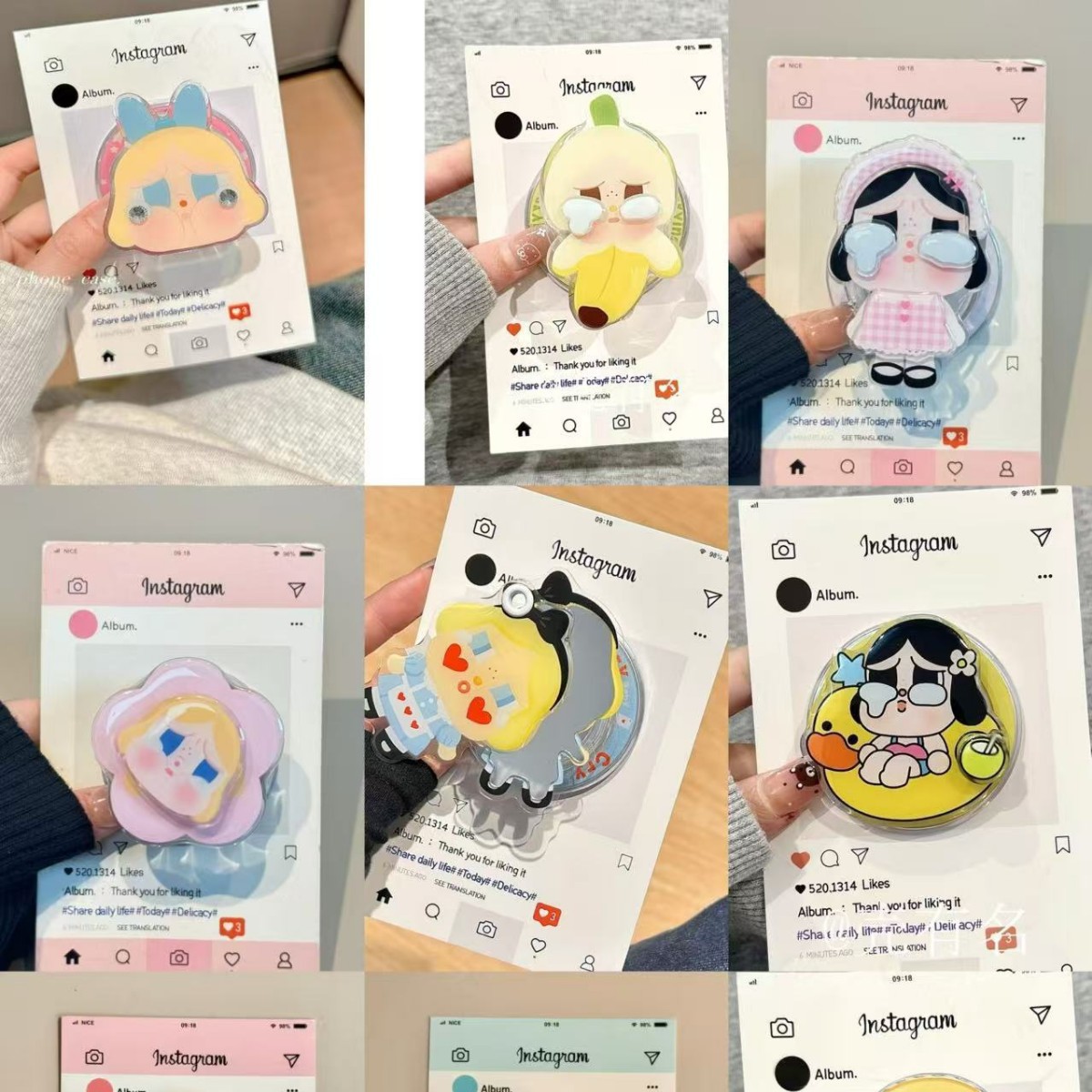 Trendy Cute Pink Hat Crying Baby Phone Magnetic Airbag Holder Telescopic Rotating Strong Magnetic Fun Desktop Binge-Watching Ins