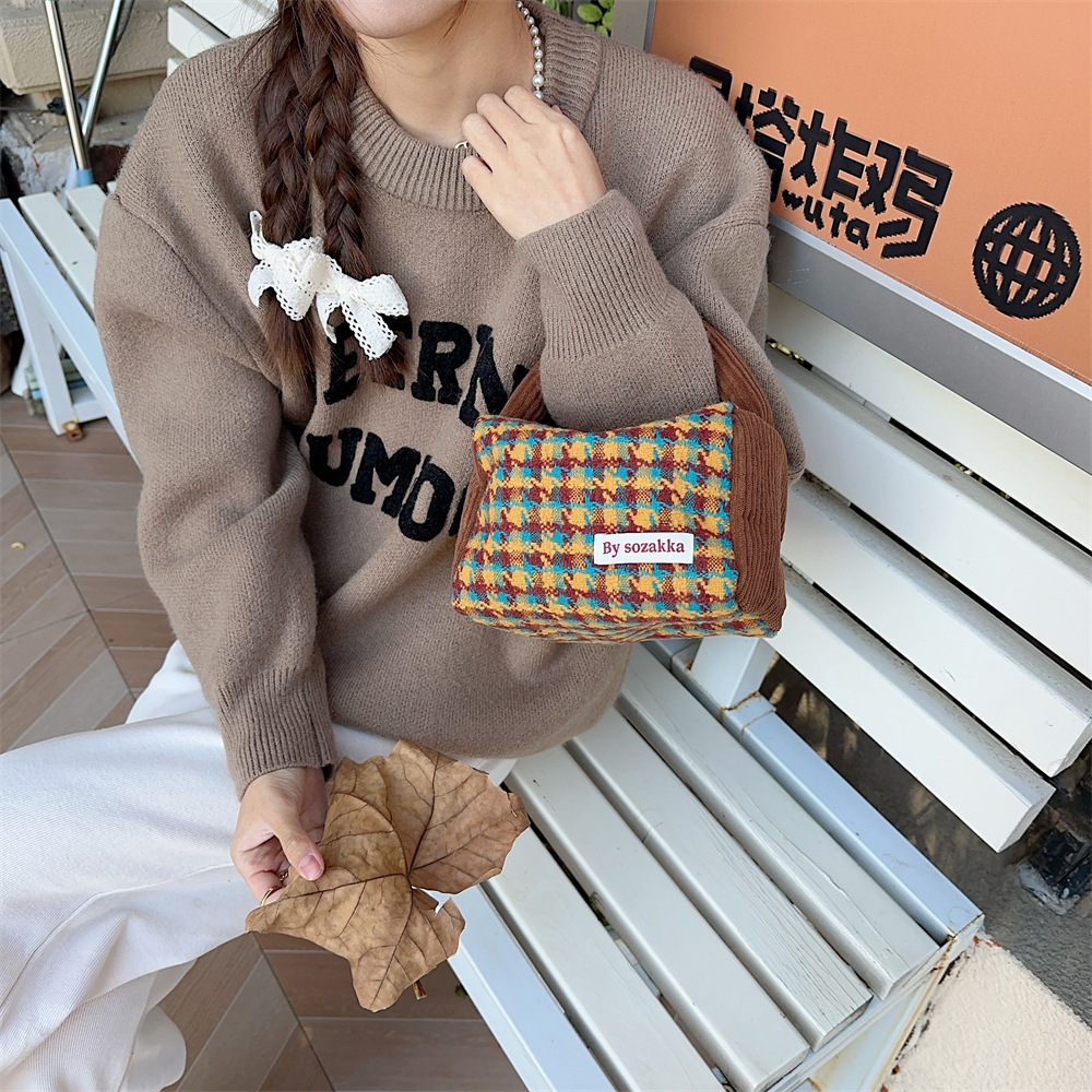 31194 Autumn and Winter new thousand-bird check woolen handbag, new hand-held bag, portable shopping hand-held bag undefined