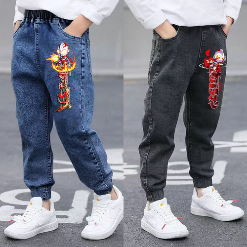 Ultraman Boys' Denim Pants 2025 Spring and Autumn Children's Autumn Thickened Loose Pants Boys' Older Kids' Casual Trousers