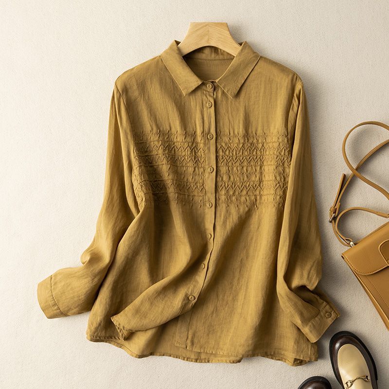 非实拍苎麻衬衫女文艺复古棉麻上衣宽松显瘦刺绣百搭2023春季新款