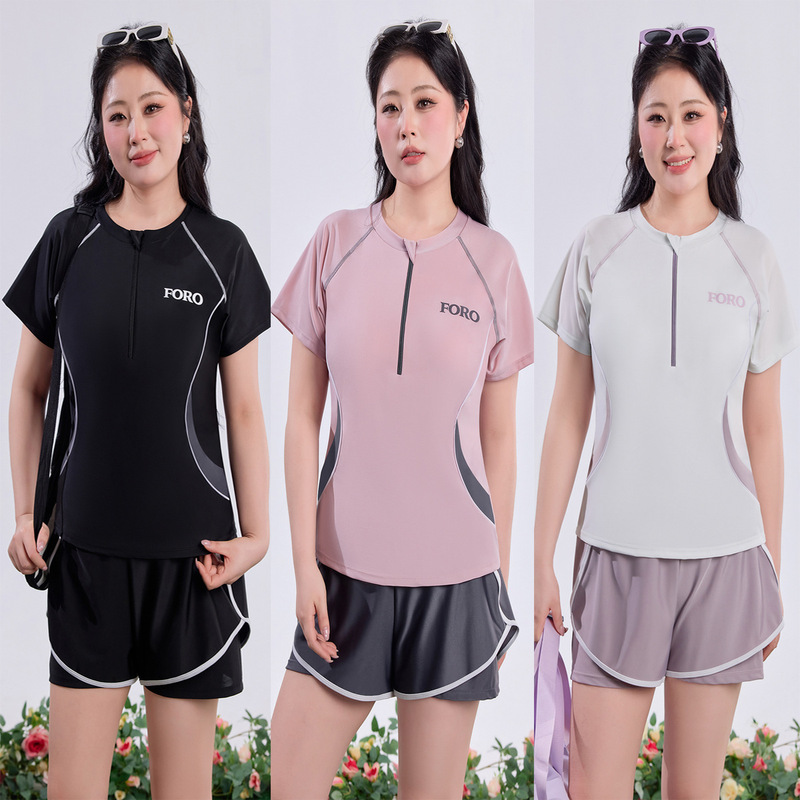 New Style Women's Two-Piece Swimsuit, Sun-Protective, Conservative, Suitable for Hot Springs, Slimming, with Loose-Fitting Boxer Shorts, Sporty Two-Piece Set New Style Women's Two-Piece Swimsuit, Sun-Protective, Conservative, Suitable for Hot Springs, Slimming, with Loose-Fitting Boxer Shorts, Sporty Two-Piece Set