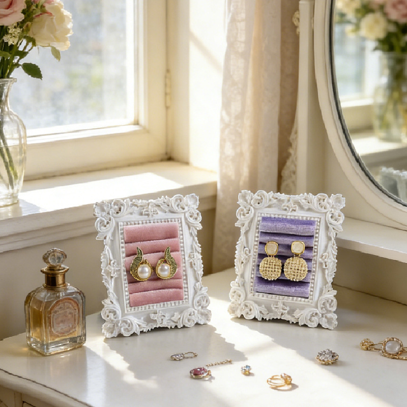 Cross-Border Dropshipping Simple White Frame Earrings Nail Art Ring Holder Display Stand Photo Frame Decoration Jewelry Stand Display Rack
