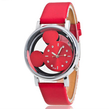 廠家直銷鏤空米奇兒童卡通手表 學生動漫老鼠手表 皮帶石英手表