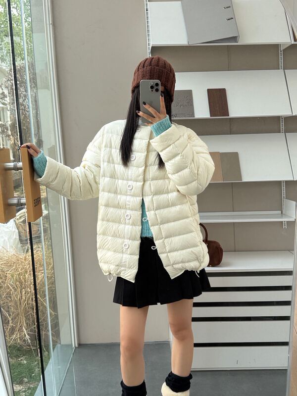 平湖霜林2025新款90白鸭绒轻薄圆领羽绒服女秋冬女装无领|undefined