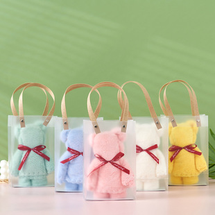 Полотенце, коралловая брендовая льняная сумка из ПВХ, подарок на день рождения, с медвежатами