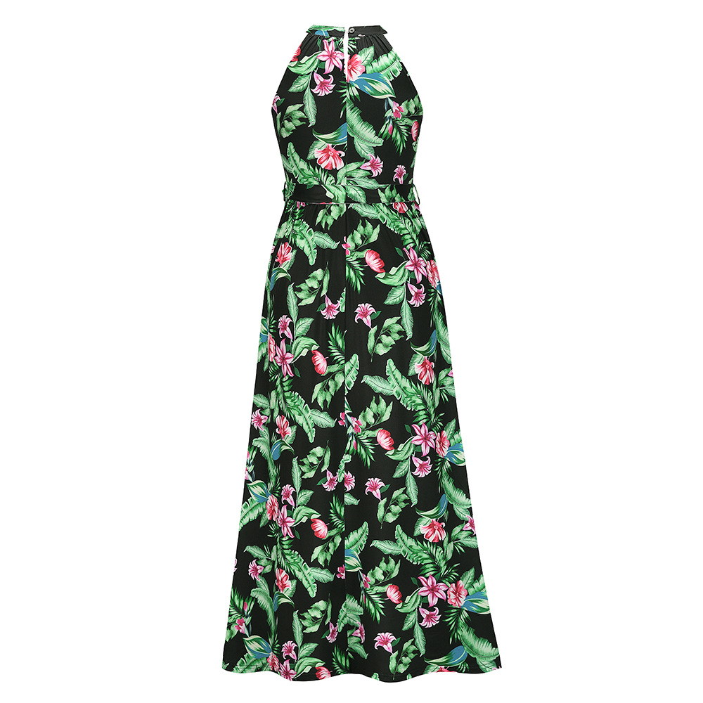 Halter Neck Retro Print Sleeveless Dress NSHYG111305