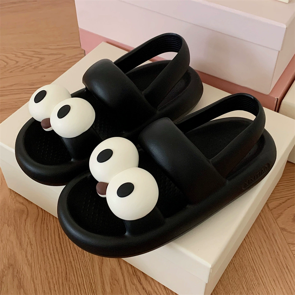 Веселые милые новые уличные сандалии в стиле кибер-знаменитостей с большим глазом, женские летние повседневные пляжные тапочки на толстой подошве с двойным ремешком