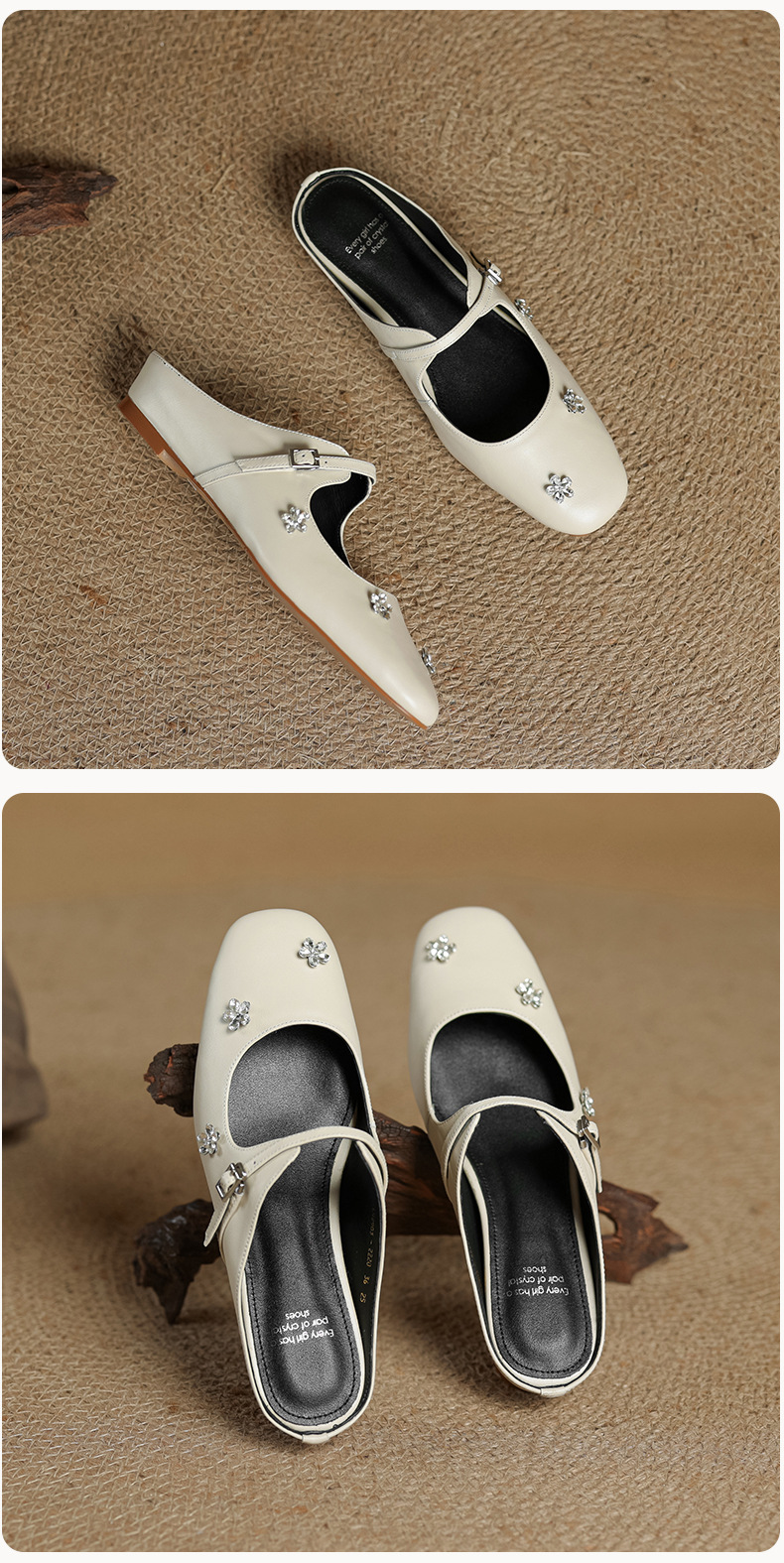 Sandal mule nữ gót thấp mũi kín đính đá pha lê màu rượu vang đỏ — Rượu vang đỏ chi tiết 22