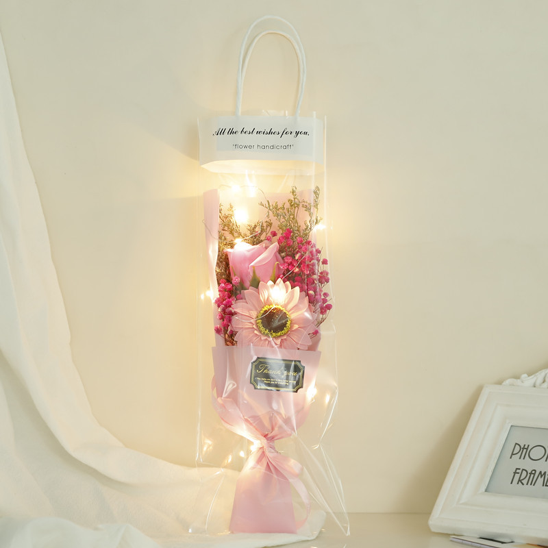 满天星+1朵玫瑰太阳花 粉色