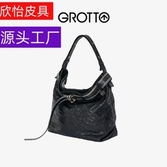 GROTTO個楽25年新型シンプルカジュアルしわ本革放浪子母特包斜めショルダー片肩ソフトバッグ