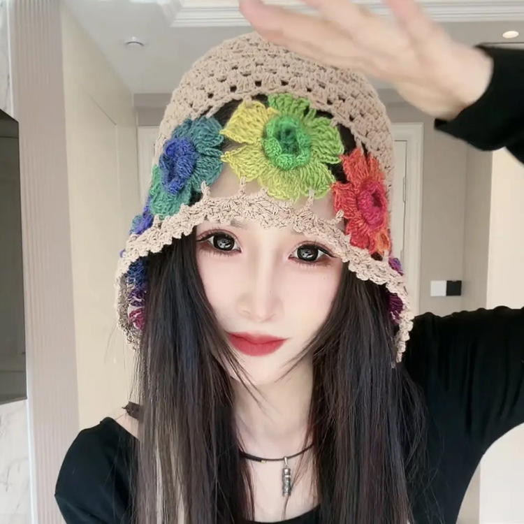 Japón ganchillo a mano hueco gorra retro red fotos de flores gorra gor