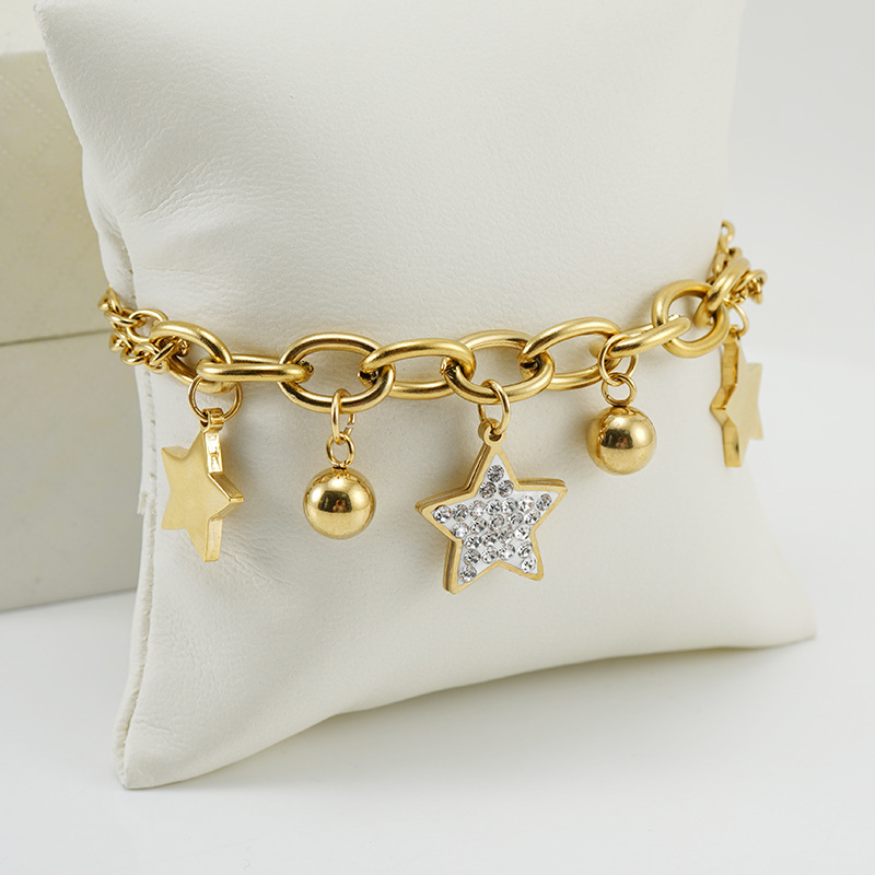25g Weight PVD Coated Gold Plating Process 18K Gold Plated Plating Material Fashion Star 304 Stainless Steel 18K Gold Plated Rhinestones Stainless Steel Bracelets In Bulk