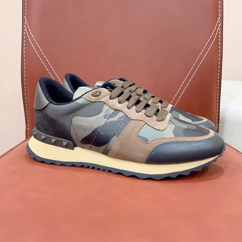 Estación europea transfronteriza VT camuflaje zapatilla masculina versión alta de remaches gruesa-suela de cuero moda casual encaje hasta color marea zapatos