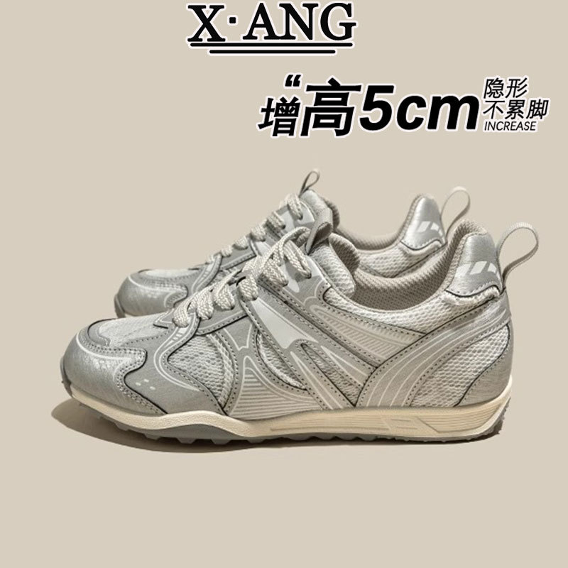 5cm Height-Increasing Genuine Leather Training Shoes for Women 2025 New Summer Mesh Breathable Casual Sneakers