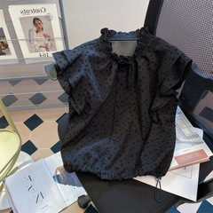 新しい中国風の超見栄えの良い花柄の小さなフライングスリーブシャツ、男性と女性用、夏のニッチなショートスリムレースカラートップ