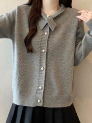 甜美翻领毛衣外套女法式气质2025秋冬新款洋气宽松针织开衫上衣服|undefined