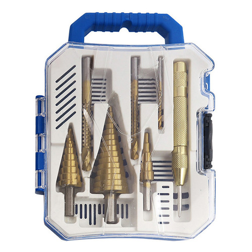 7-piece step drill woodworking groove saw drill center punch set triangular handle drill bit high-speed steel pagoda drill set