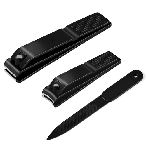 Manufacturer black flat head large and small nail scissors manicure and rubbing set convenient nail scissors three-piece set wholesale