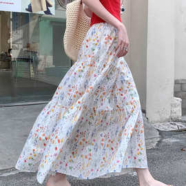 现货批发 雪纺小碎花半身裙夏季2025新款清新碎花裙夏装蛋糕裙子