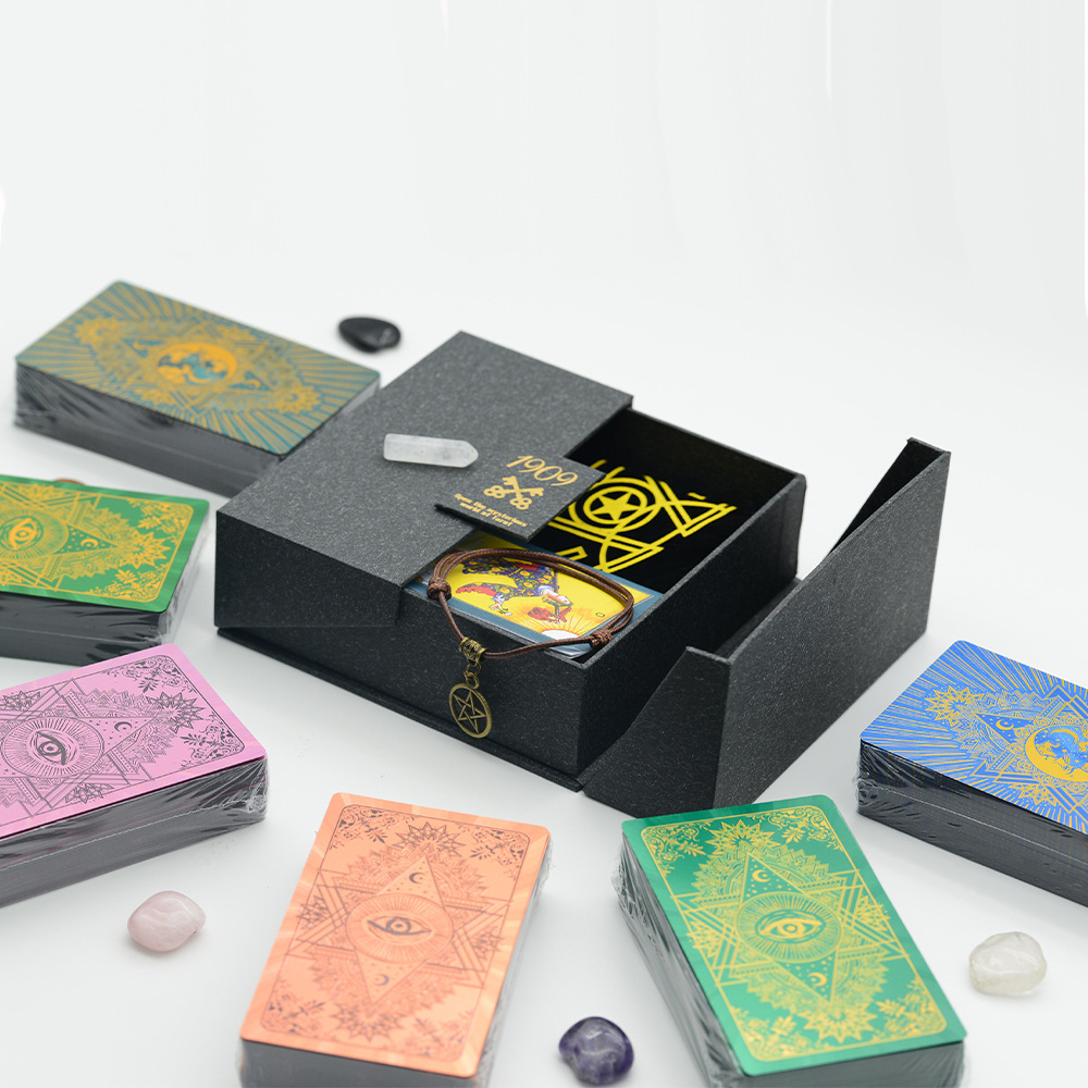 Authentic Waterproof Set Tarot Gold Foil Plastic Cards With Instructions Storage Bag Tablecloth Crystal Stone_voghion.com
