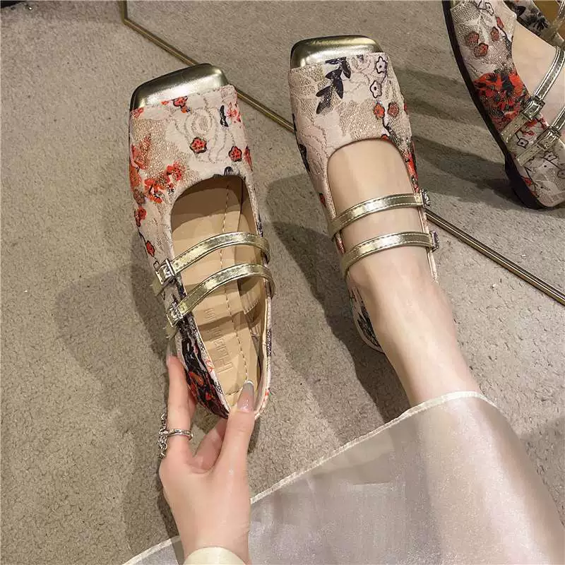 Новые женские балетки в китайском стиле 2025, новые весенне-летние балетки, туфли Мэри Джейн, туфли с вышивкой в китайском стиле, туфли-бобы в стиле феи
