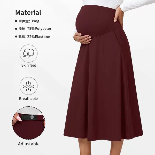 European and American Style Maternity High-Waisted A-Line Skirt with Large Hem, High Elasticity, Suitable for Work and Dates, Slimming Effect, Long Skirt, in Stock
