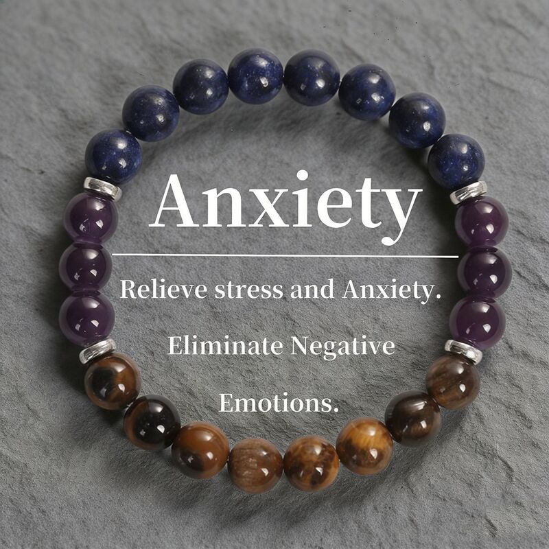 Hot-Selling Amethyst Tiger's Eye Lapis Lazuli Protective Bracelet for Men and Women, Unisex Style, Anxiety-Relief Handmade Bracelet