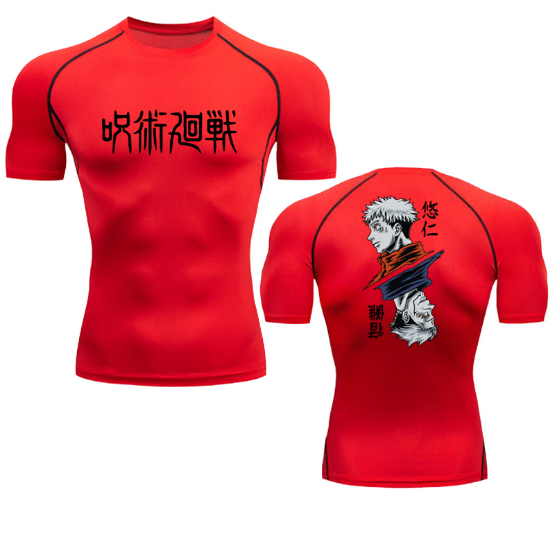 Anime Jujutsu Kaisen Quick Dry Printed Men's Tight-Fitting Quick-Drying Clothes Outdoor Bicycle Jogging Top Fitness Sports T-Shirt