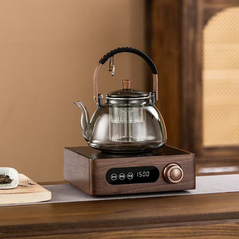 North American Black Walnut Solid Wood Electric Ceramic Stove 1500W Electric Ceramic Stove Teapot Set High Power Tea Making Electric Ceramic Stove