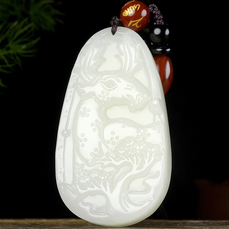 工厂新品新疆和田玉鹿玉坠精雕和田玉梅花鹿一路有你玉挂件配证书