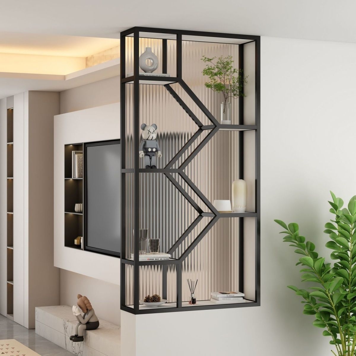Bathroom Half-Wall Partition Screen Cabinet Living Room Changhong Glass Metal Light Luxury Washstand Storage Rack Wrought Iron Nailwork