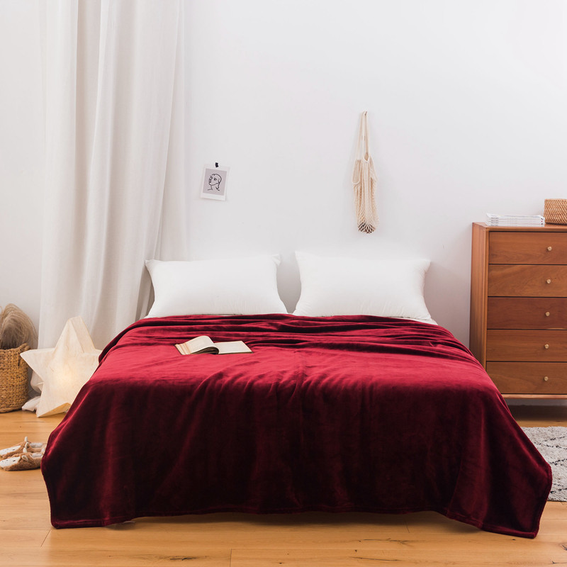 solid color thickened technology warm velvet blanket winter bed warm blanket double coral fleece flannel cover blanket_voghion.com