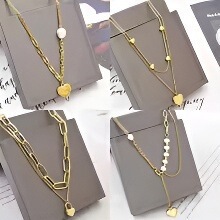 Heart Pearls Necklace Stains Steel Women Jewelry No Fade