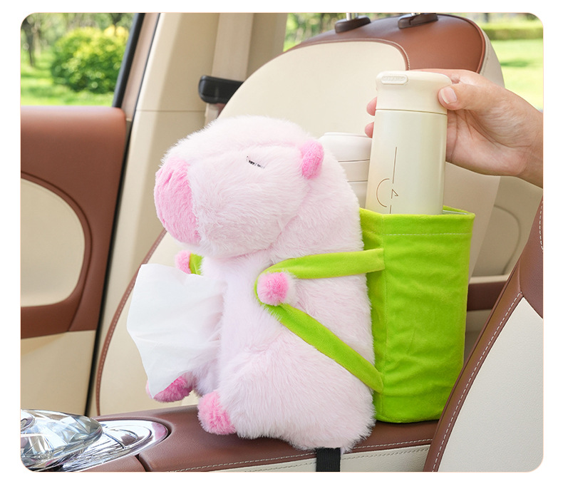 Kapibala Car Tissue Box Trash Can Cartoon Cute Car Storage Bucket Plush Capybara Car Tissue Box
